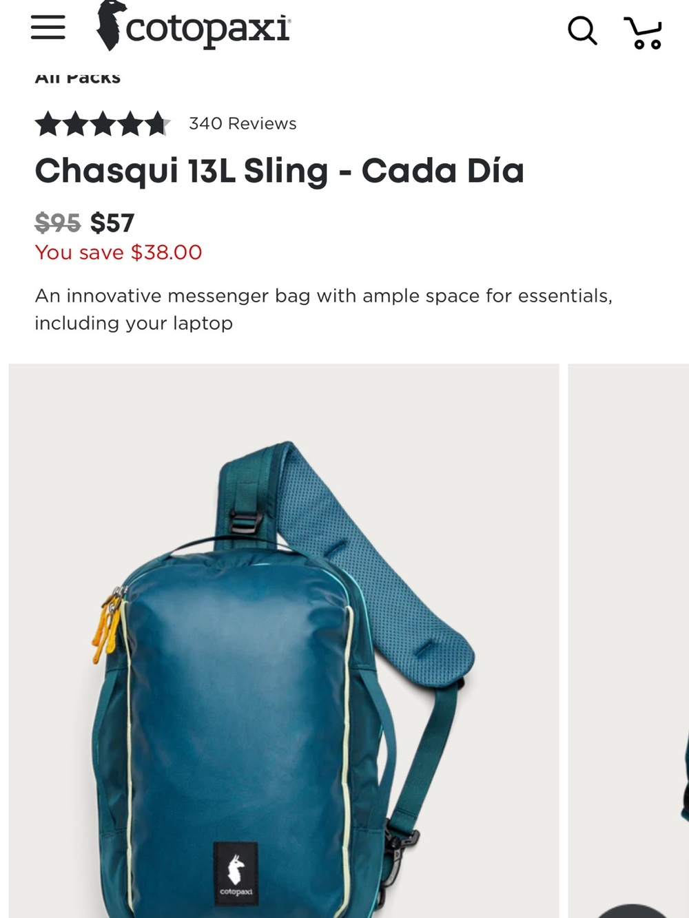 Cotopaxi Chasqui 13L Sling - Cada Día Teal Blue Backpack Messenger Hiking Travel - Picture 9 of 9